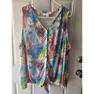 Juniper & Lime Women's Top Size 3X Colorful Floral Print Sleeveless Tie Bottom